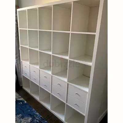 Spacious White Bookcase with Drawers