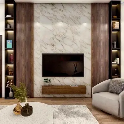 Modern Tv unit with Marble Accent Wall