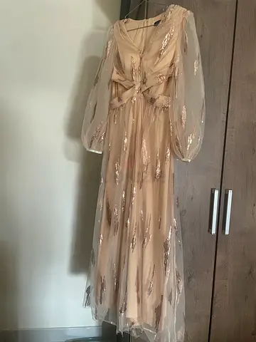 Elegant Beige Dress with Sheer Overlay