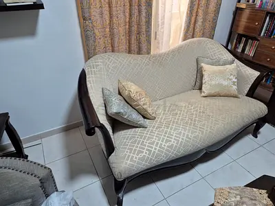 Elegant Curved Sofa with Decorative Cushions