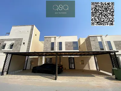 For rent, a distinctive villa with super deluxe finishing, Ajman Al-Haylo 2 - 5 master bedrooms - a council - a hall - a roof - a wide setback in front