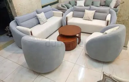 Minimalist Curved Sofa Set in Cloud Grey  Cream