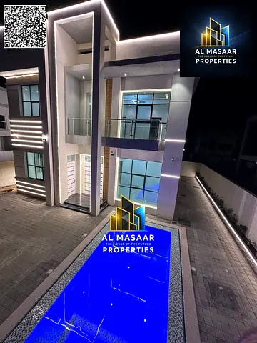Villa in Al Yasmin, large area, excellent design, freehold ownership. Price includes electricity, water, and air conditioning.