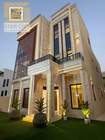 Luxury 6-bedroom villa for sale in Al Alia, Ajman Private pool | Large courtyard | Spacious rooftop | Air conditioning included | High-end finishing