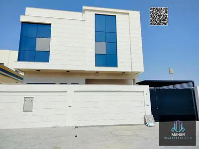 Luxury villa for sale in Ismina area – Ajman Land area 3,014 sq ft – Built-up area 3,300 sq ft – 5 master bedrooms – 7 bathrooms – Indoor and outdoor awnings