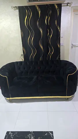 Elegant Velvet Sofa with Gold Accents