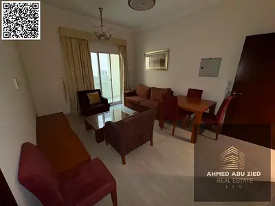 غرفه وصاله للايجار السنوى تشطيب مميز بنايه جديدة مفروشه بلكامل شهر مجانى تكييف مركزى  حمام مطبخ صالة واسعه تشطيب سوبر ديلوكس قريب لمخرج دبي والشارقه