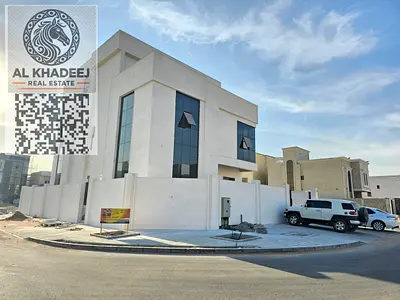 Luxury new villa for sale in Al Zahia – 7 master bedrooms, 3 floors, 6,009 sq ft built-up, Fuji elevator, OGeneral AC. Price AED 3,150,000 incl. utili