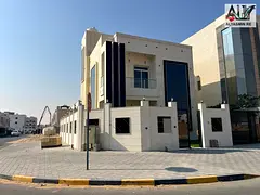 Own a corner villa on Sheikh Mohammed Bin Zayed Road, ground floor + first floor + roof, 5 master be