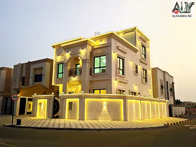 For sale, a corner villa on the corner of two streets, two floors and a roof, 7 master rooms, close to Azha Residential Complex