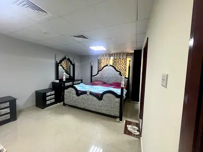 king size bed with mattress and dressing table