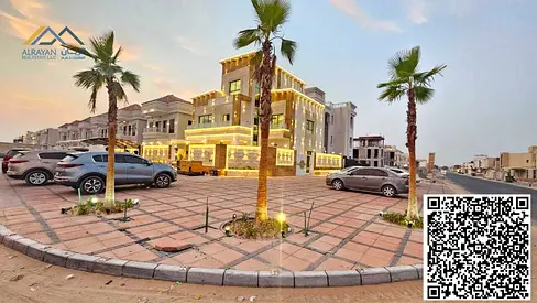 For sale, a corner villa, including registration and ownership fees, directly opposite the mosque, two floors and a stone-faced roof,