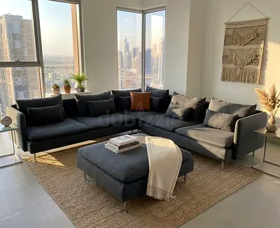 Elegant Urban Corner Sofa Modern L-shape sofa with classy grey tone and stylish metal legs. Enhances