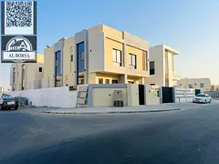 For sale in Al Yasmin, a corner villa with 5 master bedrooms, a majlis, a living room, a kitchen, an