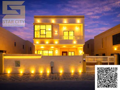 Luxury villa for rent in Al Yasmin, 5 rooms, modern design, full stone facade, priced at 120k