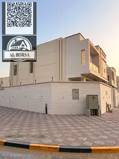 Corner villa for sale in Al Helio 2 area, Ajman. 6 master bedrooms, majlis, living room, spacious ki