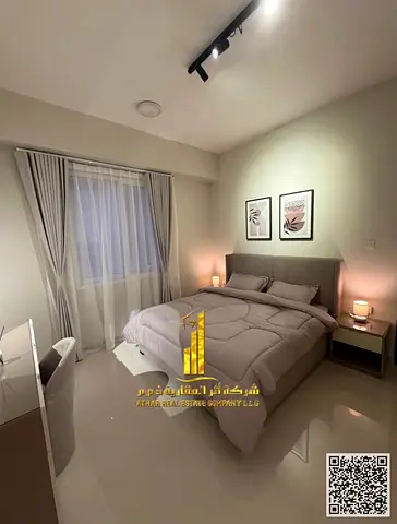 أفخم و أجمل شقة غرفة وصالة أول ساكن مفروشة بالكامل فرش جديد  للايجار الشهرى بعجمان - الجرف 2 - بجوار مدرسة الاقصى