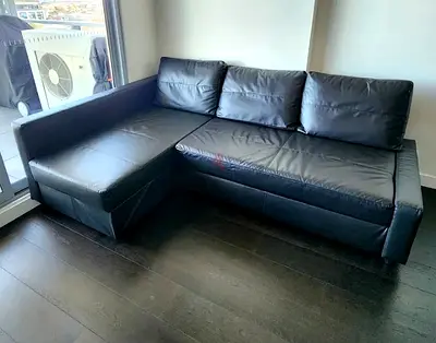 Stylish Black Leather Corner Sofa-bed