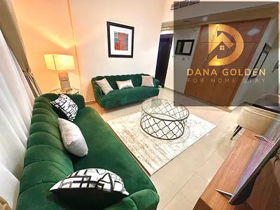 One bedroom, living room, and balcony with a beautiful garden view. Furnished with hotel-style furniture. First occupancy.