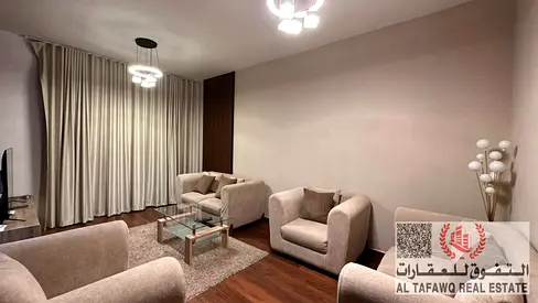 Furnished apartment consisting of a bedroom, living room, bathroom, and balcony with an external view, including electricity, water, and internet.
