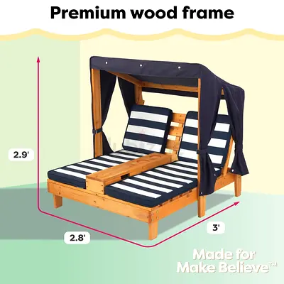 KidKraft Wooden Outdoor Double Chaise Lounge with Cup Holders, Kids Patio Furniture, Honey with Nav