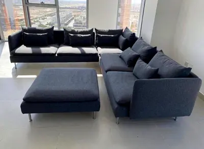 Modern Grey Corner Sofa Elegant L-shape corner sofa with premium dark grey fabric, deep comfortable