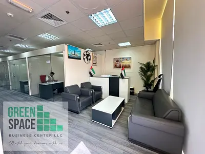 Fully furnished, EJARI-compliant office space with 24/7 access, utilities included, reception support, conference room, and ready-to-use workstations.