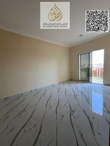 Two bedrooms, a living room, three bathrooms, and a balcony. Second tenant. Excellent finishing. Located in Al Muwaihat 3, close to Sheikh Mohammed Bi
