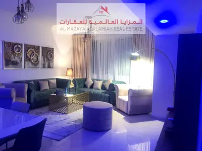 For rent monthly - fully furnished Two-bedroom apartment and living room with hotel furniture - Sharjah - Al Taawun - with internet