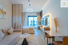 Brand New Modern Studio | Queen Bed &amp; Sofa Bed | Balcony with Green Views | Pool &amp; Gym | JVC