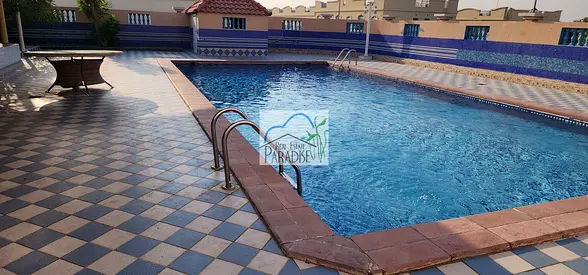 available 3br 1 master bedrooms/fitted kitchen/private back yard/ laundry room/covered car parking shared swimming pool/in compound for rent in mirdif