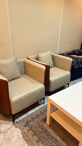 Stylish Cream and Brown Armchairs with Cushions , for home or office