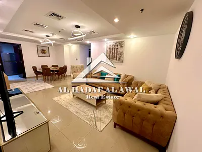 غرفتين وصالة للايجار الشهري في برج الشاطئ 2 .. تاني ساكن .. فرش سوبر ديلوكس .. اطلاله بحريه بالكامل