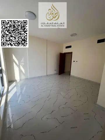 Two bedrooms, a living room, three bathrooms, and a storage room. First occupancy. Large spaces. Located in Al Jurf 3.