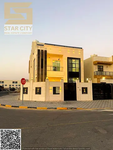 🏡 فيلا زاوية فاخرة للبيع في الزاهية – عجمان | 4 غرف ماستر + مجلس + صالة + حوش + رووف | موقع مميز