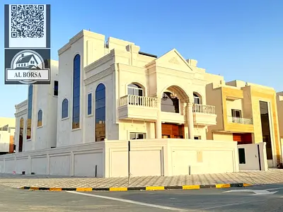Villa for rent in Al Helio, Ajman, consisting of five rooms, a majlis, a hall, and a maid's room.