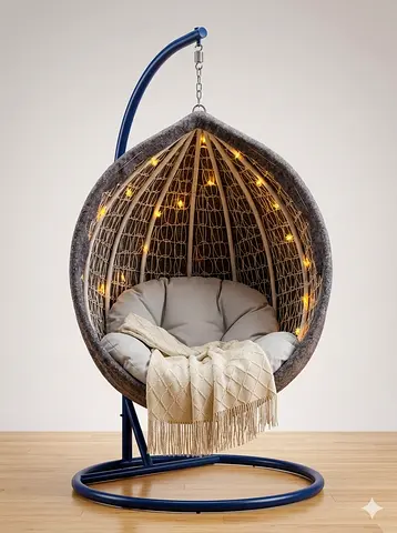 Stylish Hanging Egg Chair with Warm Lights