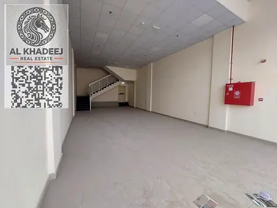 Brand-new commercial space for rent in Al Jurf Industrial 3, Ajman – ground + mezzanine with bathroom – 1,550 sq. ft – 35 kW power – ideal for any act