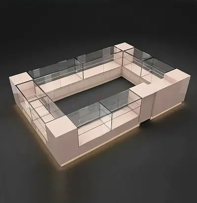 Modern Rectangular Glass Jewelry Kiosk