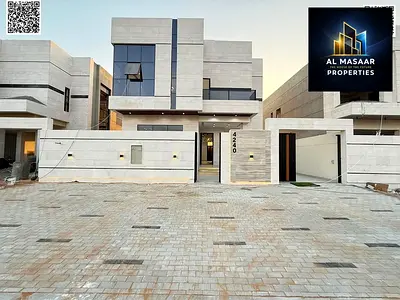 A beautifully designed luxury villa located next to Ajman Academy in Al Muwaihat 2 area, featuring luxurious finishes and spacious family living areas