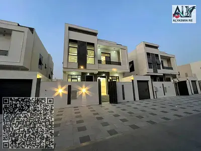 For rent: 5-bedroom villa, first occupancy, in the most prestigious location in Ajman, Al Bahia area, on Sheikh Mohammed Bin Zayed Road.