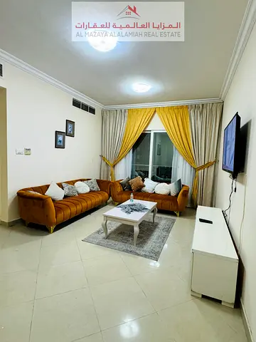 for rent monthly A fully furnished One-bedroom Two-bathroom apartment in Al Majaz