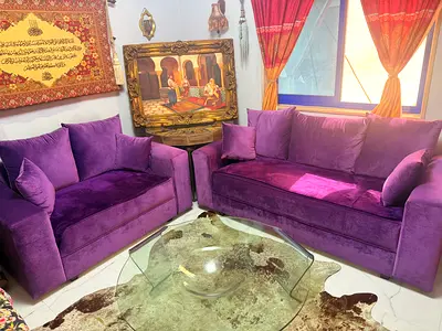 Stylish L-Shaped Purple Sofa Set