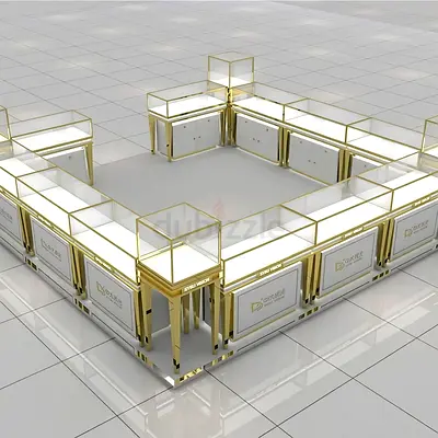 Elegant Gold  White Modular Jewelry Display Kiosk