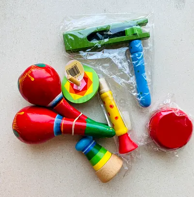 Set of Wooden Toys Red Yellow Green Blue