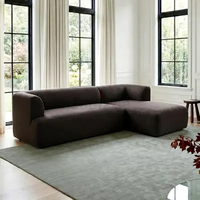 5 seater dark brown boucle L shaped sofa
