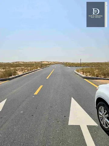 For sale in Sharjah, Muzaira'a area Al-Rahmaniyah suburb, residential land Area: 3444 feet, corner area Two streets, very excellent location Thue
