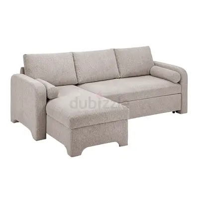 Light gray boucle L shaped storage sofa