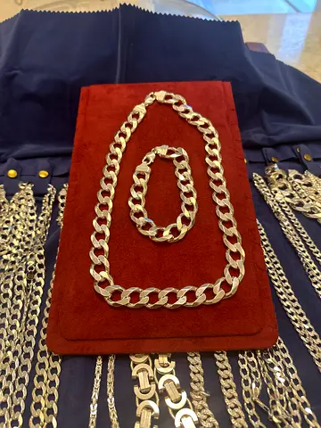 100% 925 Mens Silver Chain and Necklace Set