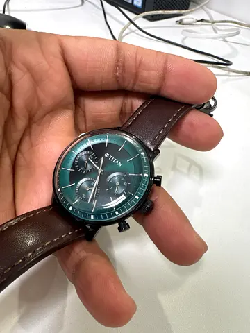 Titan Chronograph Watch with Brown Leather Strap